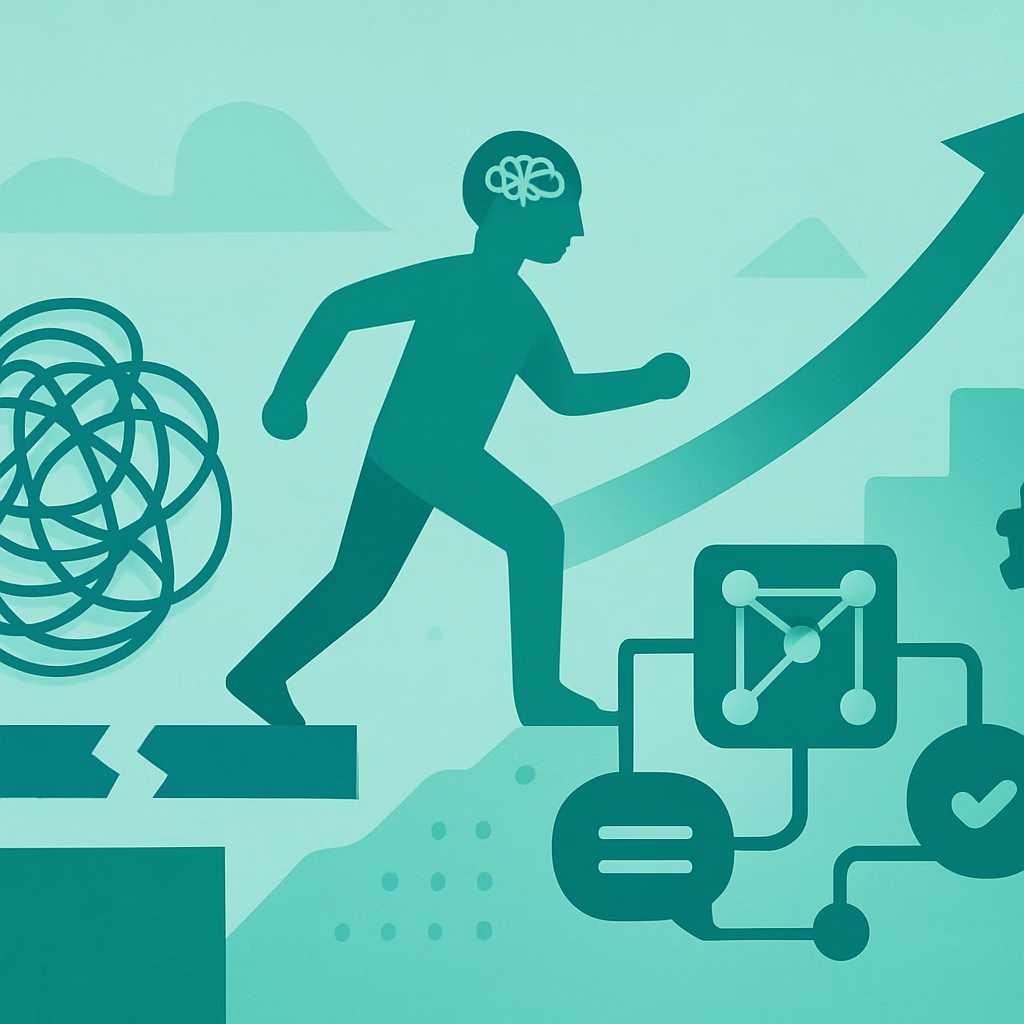 A human crossing a bridge of information.